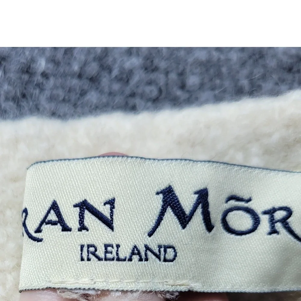 Vintage Aran Mor Ireland Wool Baby Blanket Cream Patchwork 39x35 Ireland Made